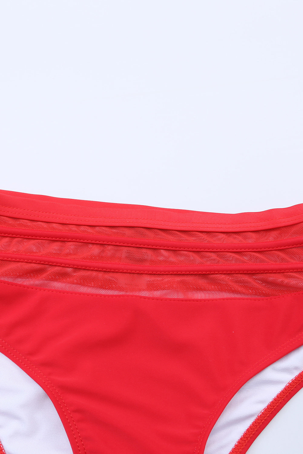 Sizzling red scalloped high waist bikini with criss-cross design