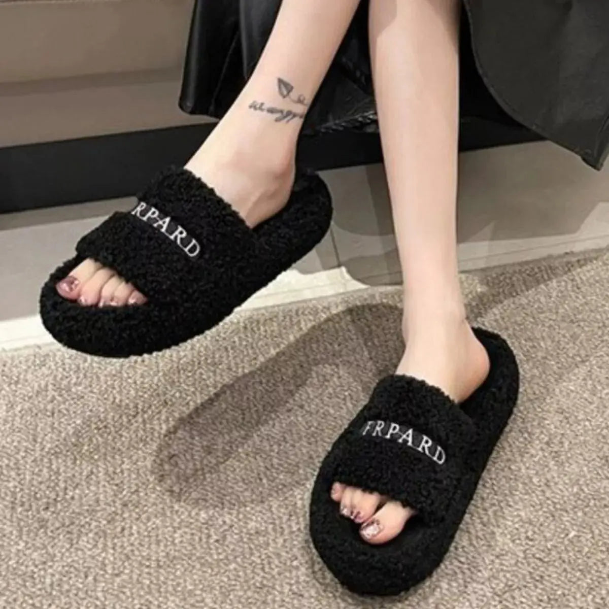 Fuzzy Plush Open Toe Slippers Simply Love