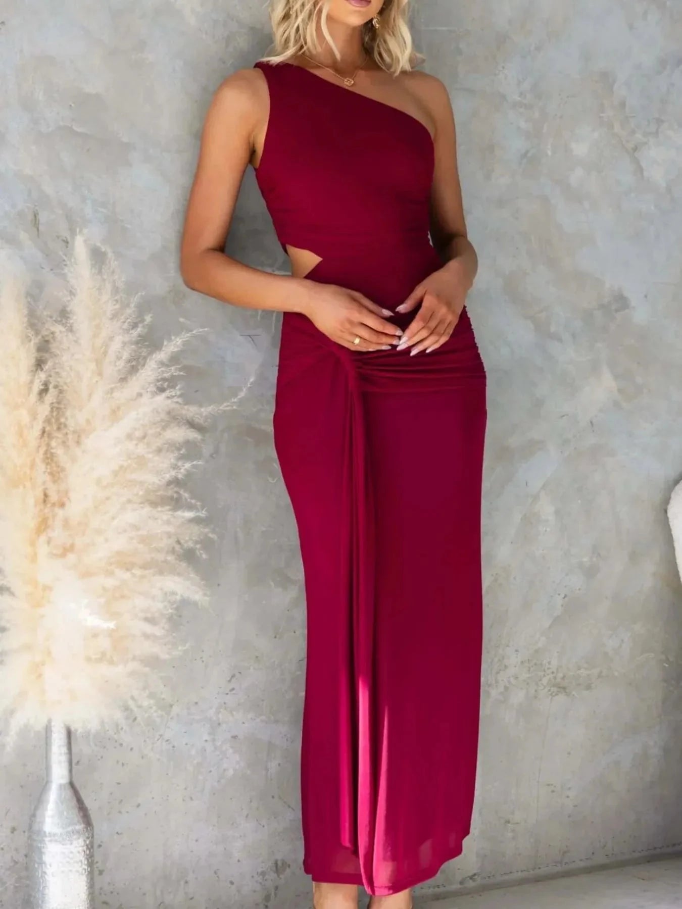 One-Shoulder Cutout Bodycon Maxi Dress Coco’s Tee Boutique