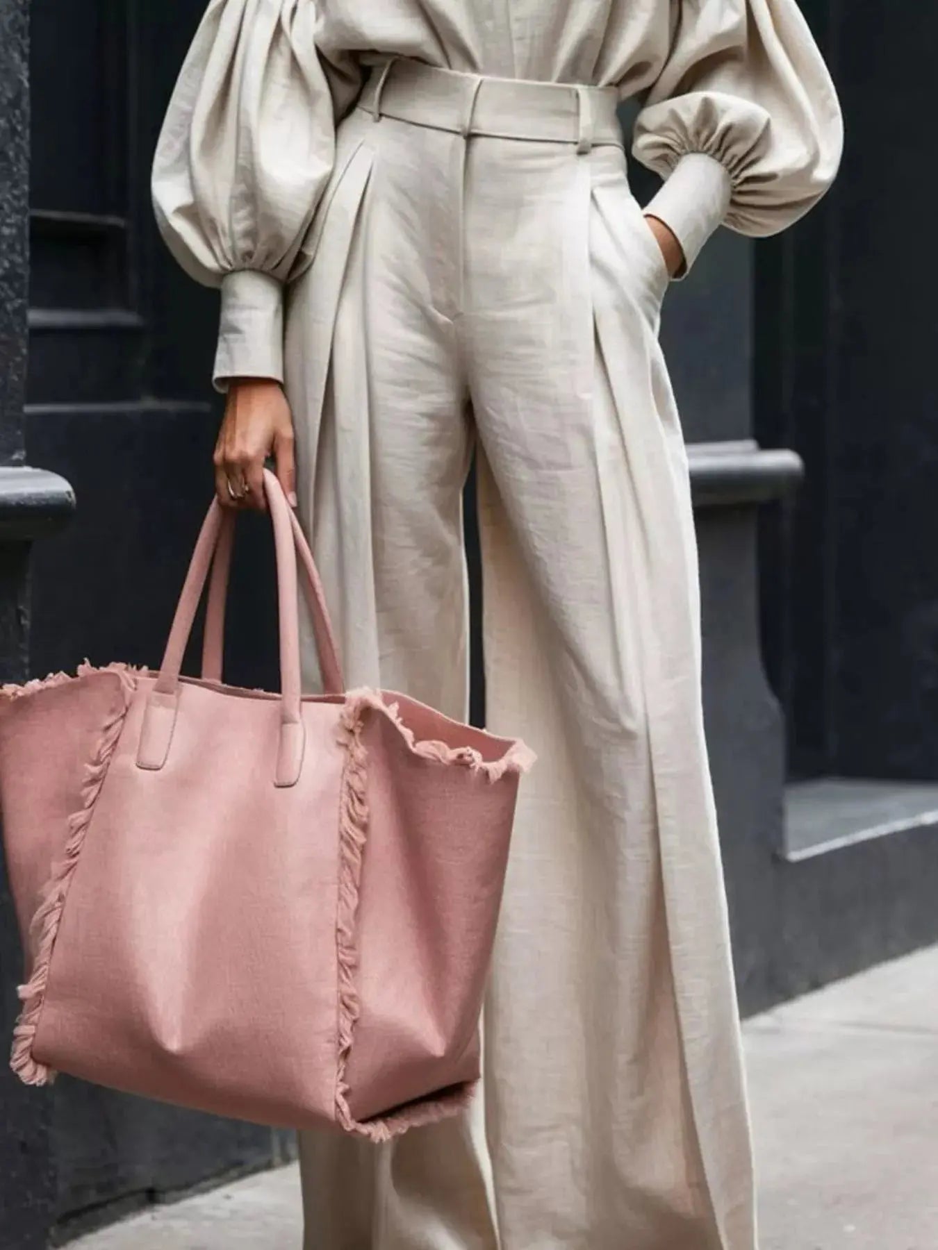 Lantern Sleeve Shirt and Wide Leg Pants Set Simply Love