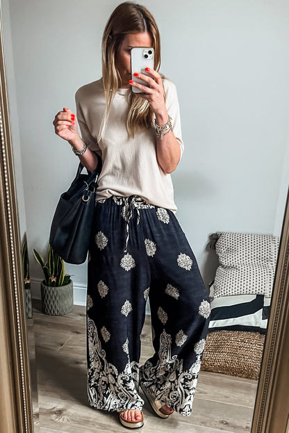 Boho black wide-leg trousers