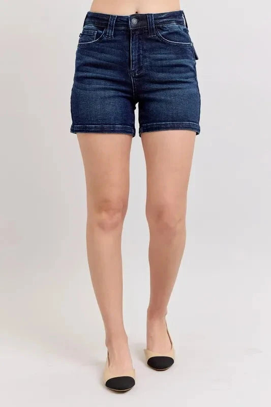 Judy Blue Full Size High Waist Back Flap Pocket Denim Shorts Plus Size Coco’s Tee Boutique