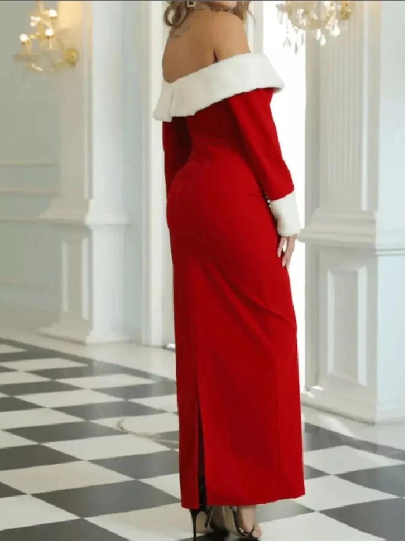 Off-Shoulder Long Sleeve Christmas Maxi Dress Simply Love