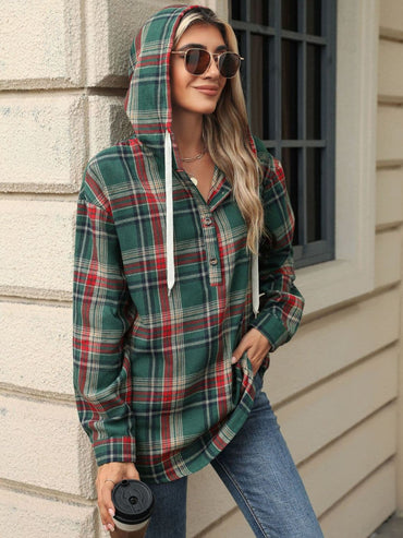 Plaid Hooded Long Sleeve Shirt