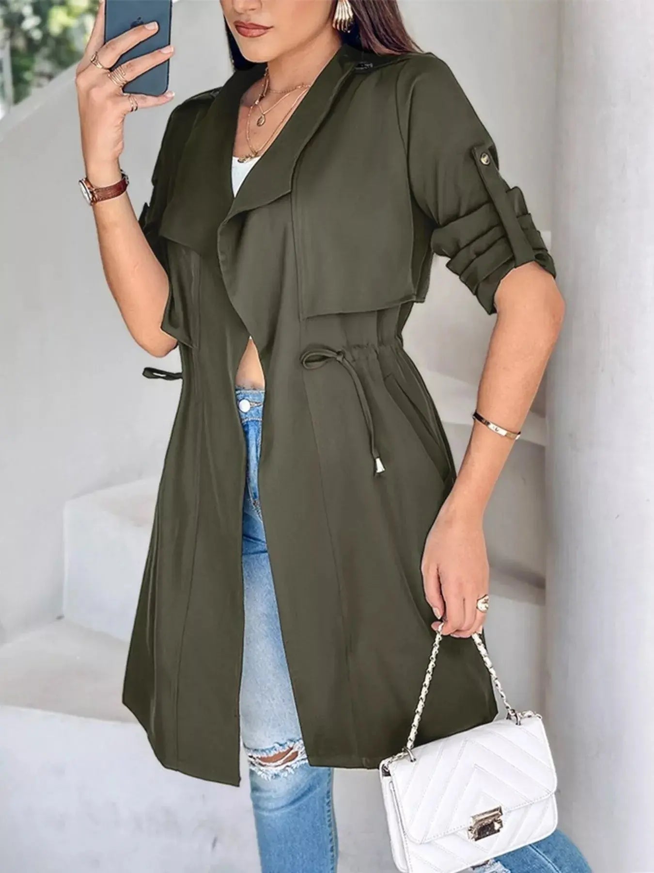 Drape Collar Lightweight Trench Coat Simply Love