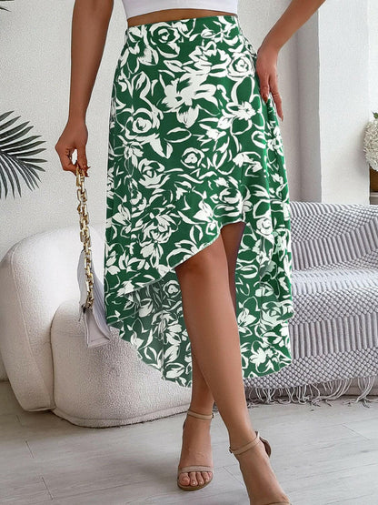 High-Low Printed High Waist Skirt.