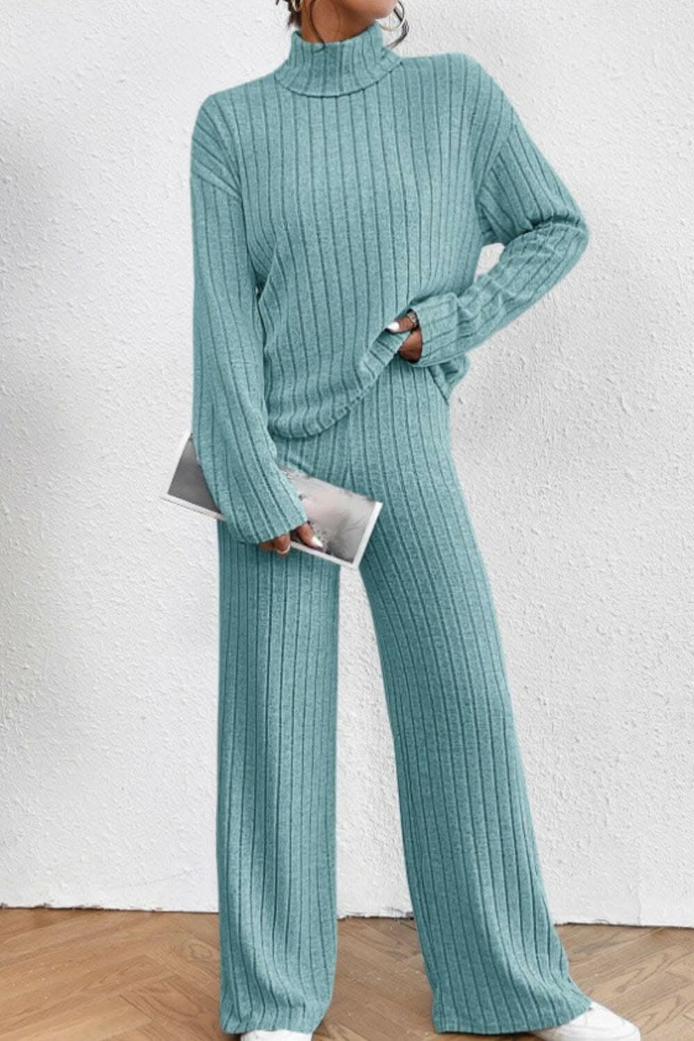 Chic mock neck top & pants set - Love Salve 