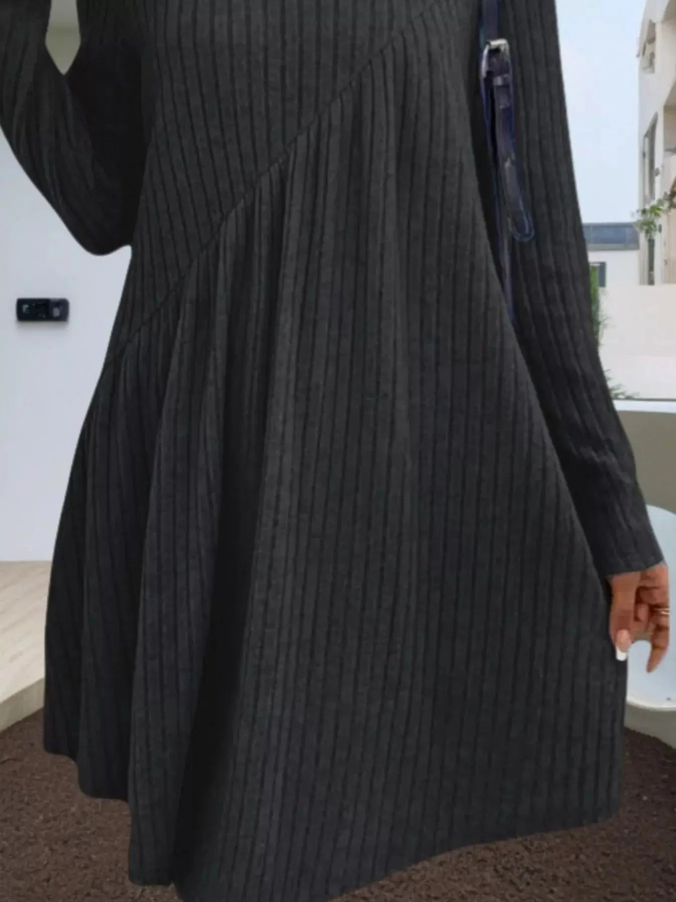 Casual Ribbed Knit Long Sleeve Swing Dress Simply Love