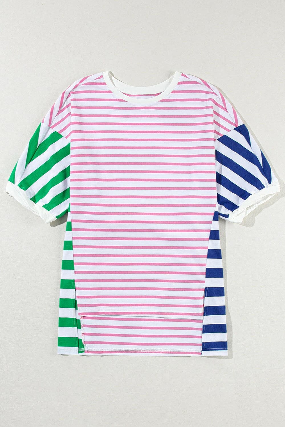 Striped Round Neck Dropped Shoulder T-Shirt.