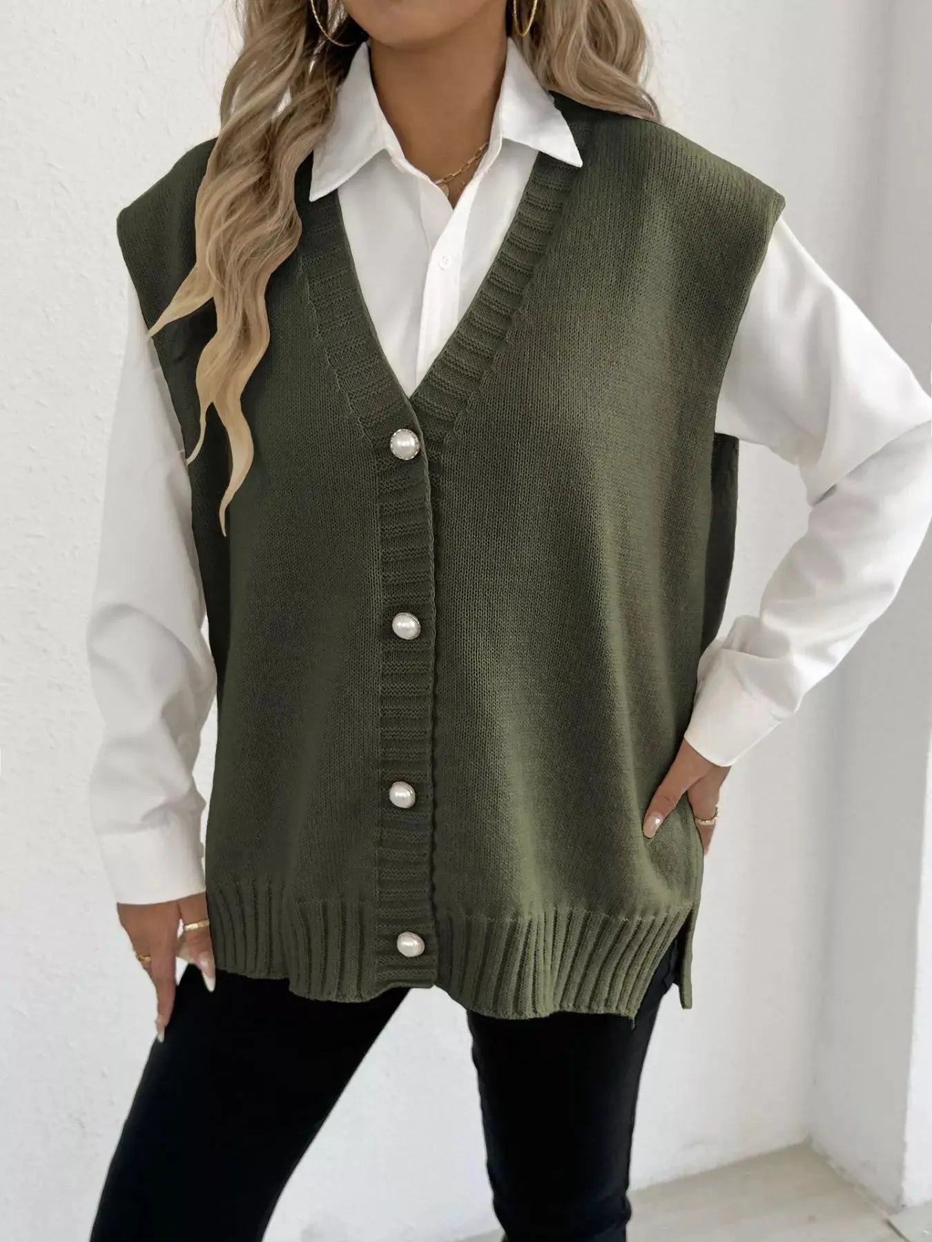 Button-Down Button Up Sweater Vest Simply Love
