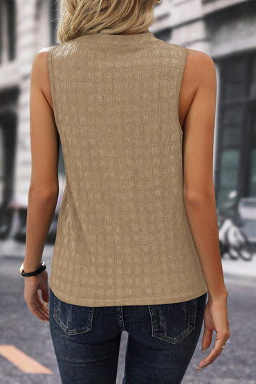 Chic light beige lattice tank top with split neckline