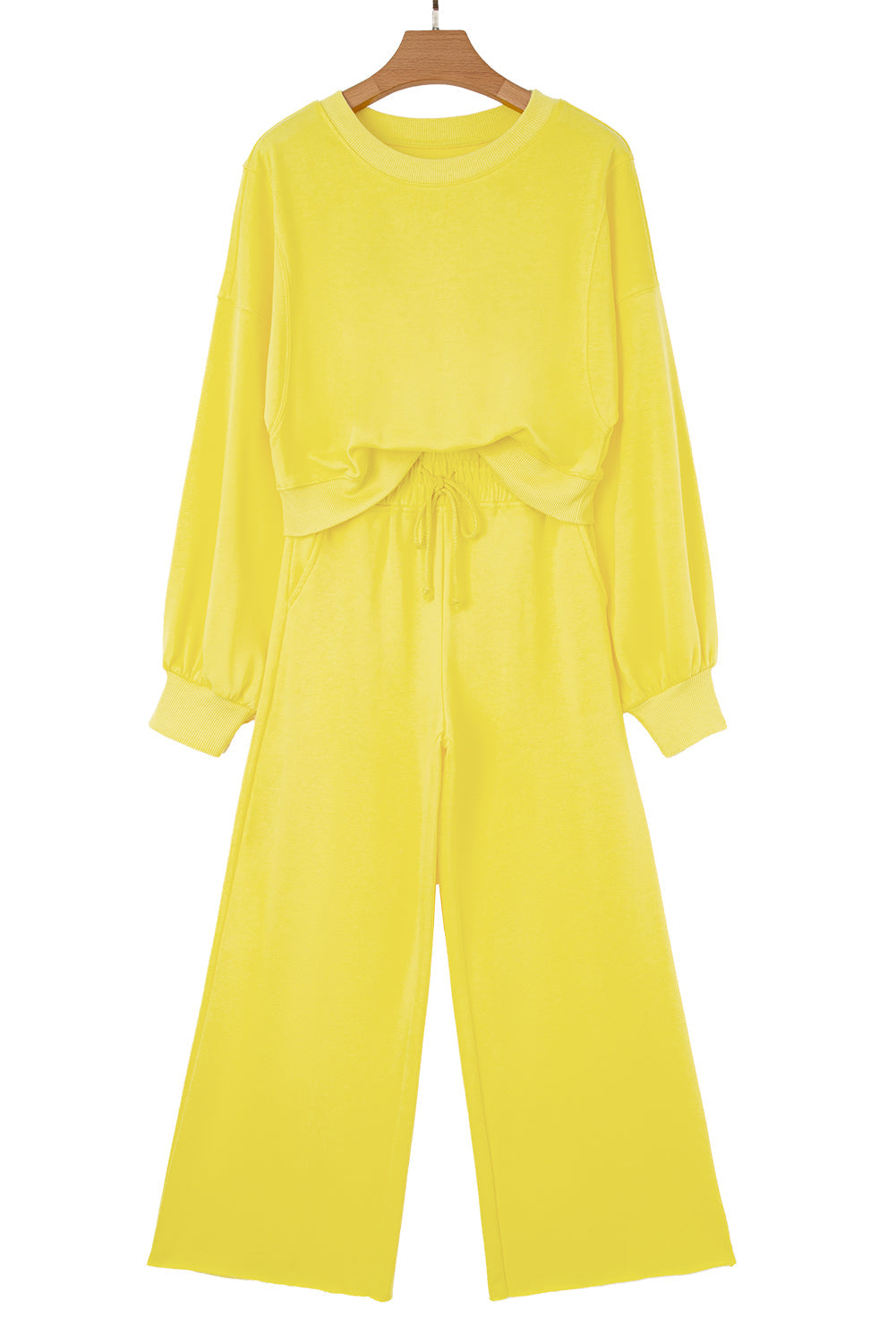 Yellow Cream Puff Sleeve Crop Top and Wide Leg Pants Dear-Lover Dropshipping