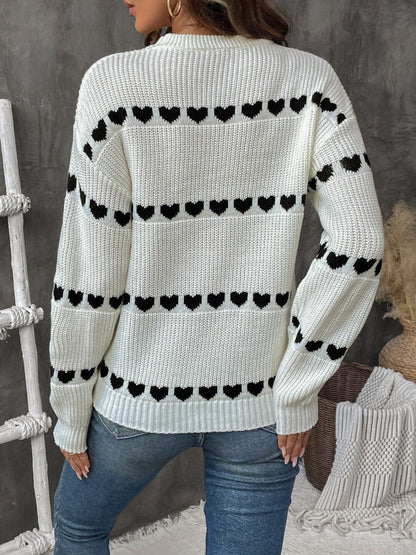 Cozy heart print long sleeve sweater