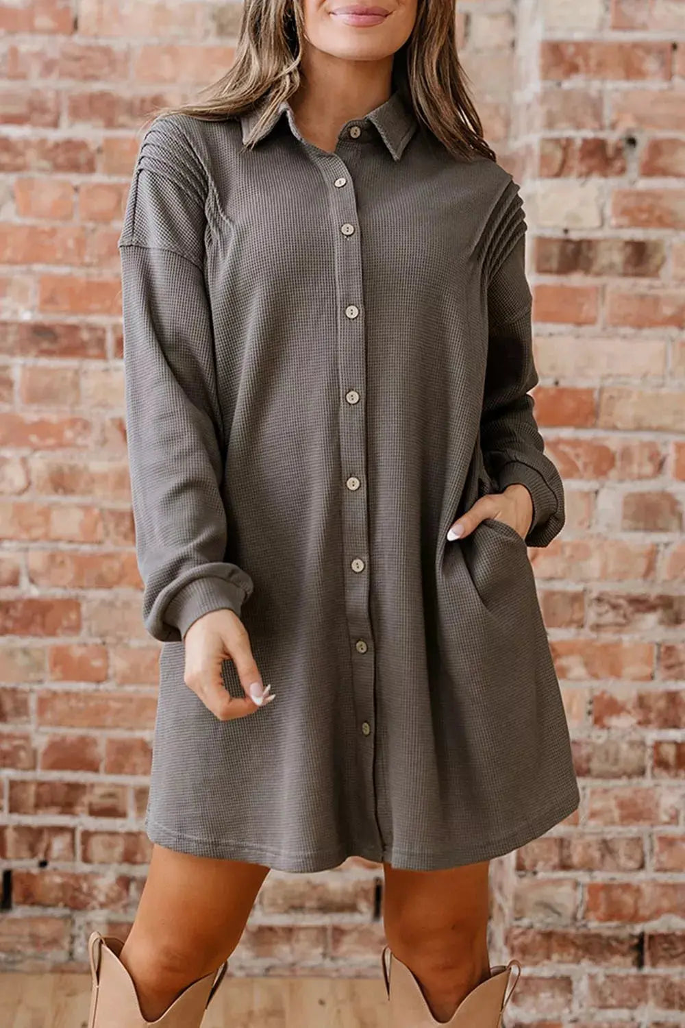 Waffle Knit Shirt Tunic Dress Simply Love