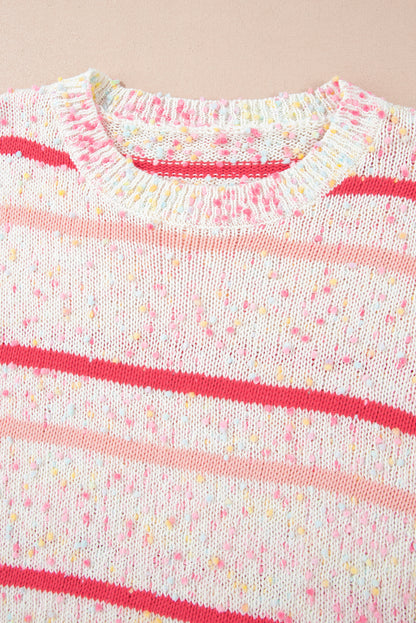 Pink Stripe Drop Shoulder Side Split Plus Size Sweater