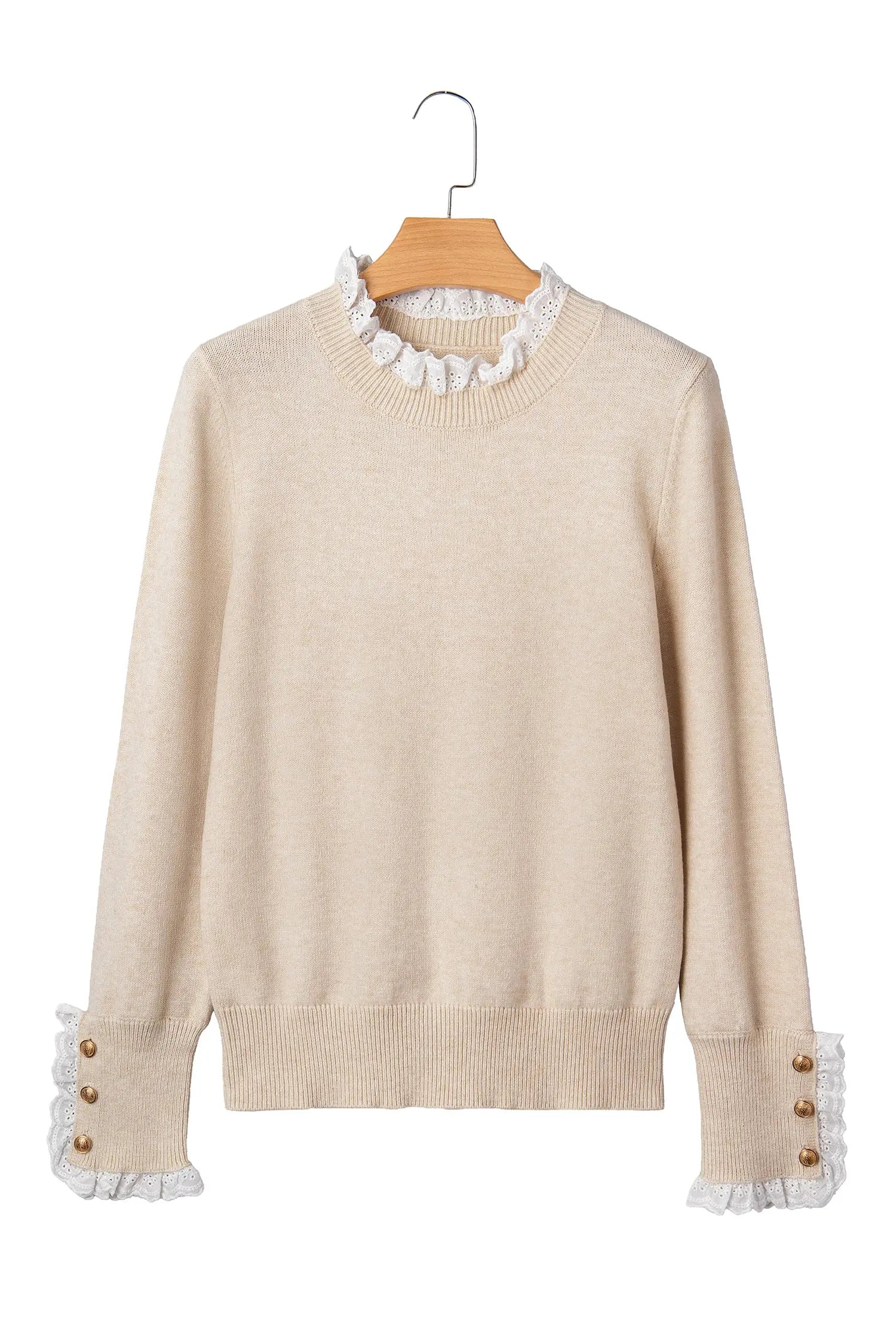 Jet Stream Lace Trim Patchwork Buttoned Cuffs Loose Sweater Dear-Lover Dropshipping