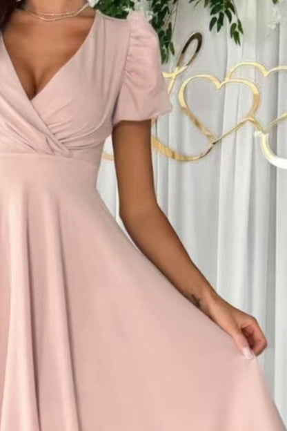 Surplice Puff Sleeve Midi Dress.