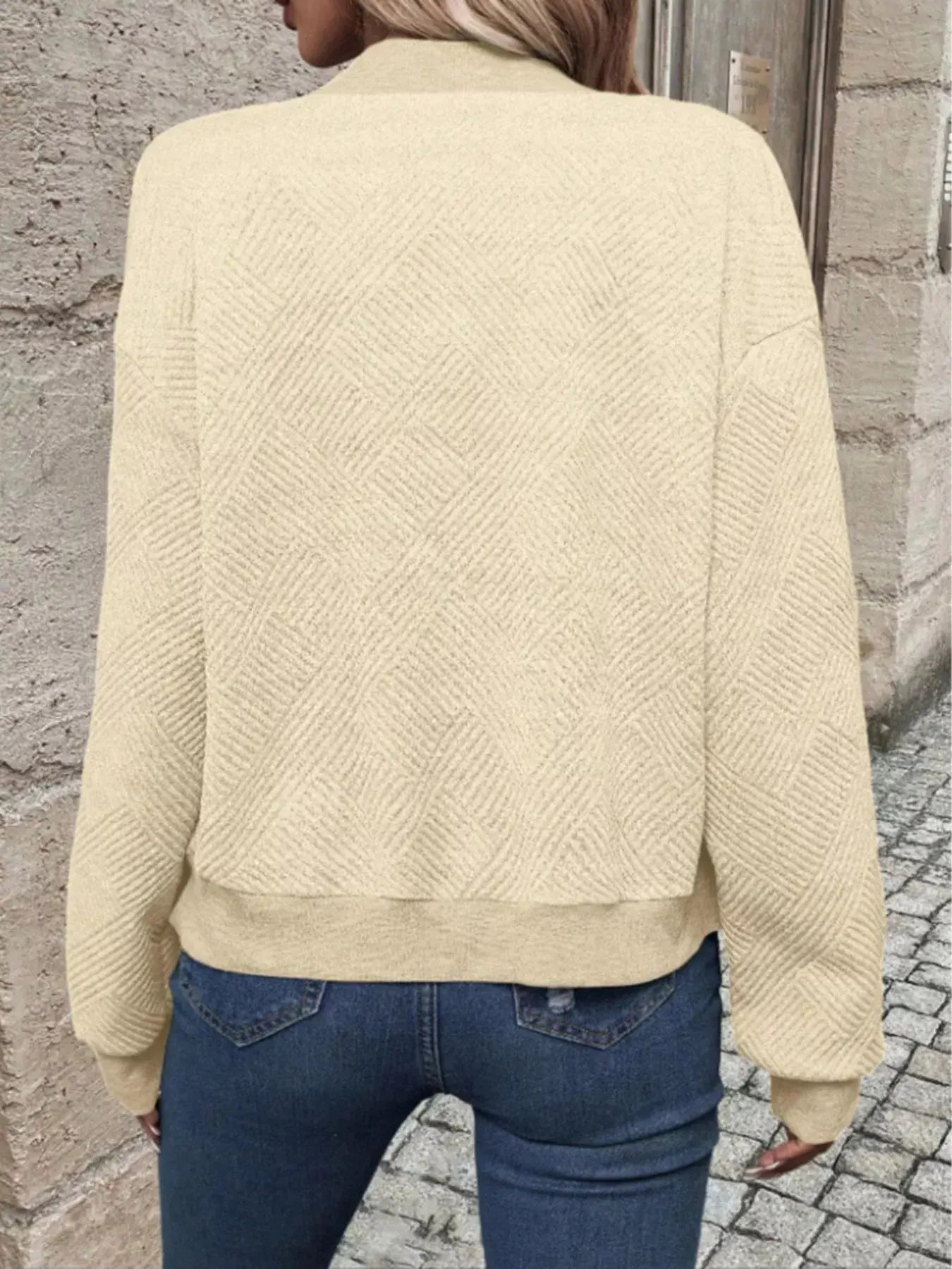 Textured Knit Zip-Up Bomber Jacket Simply Love