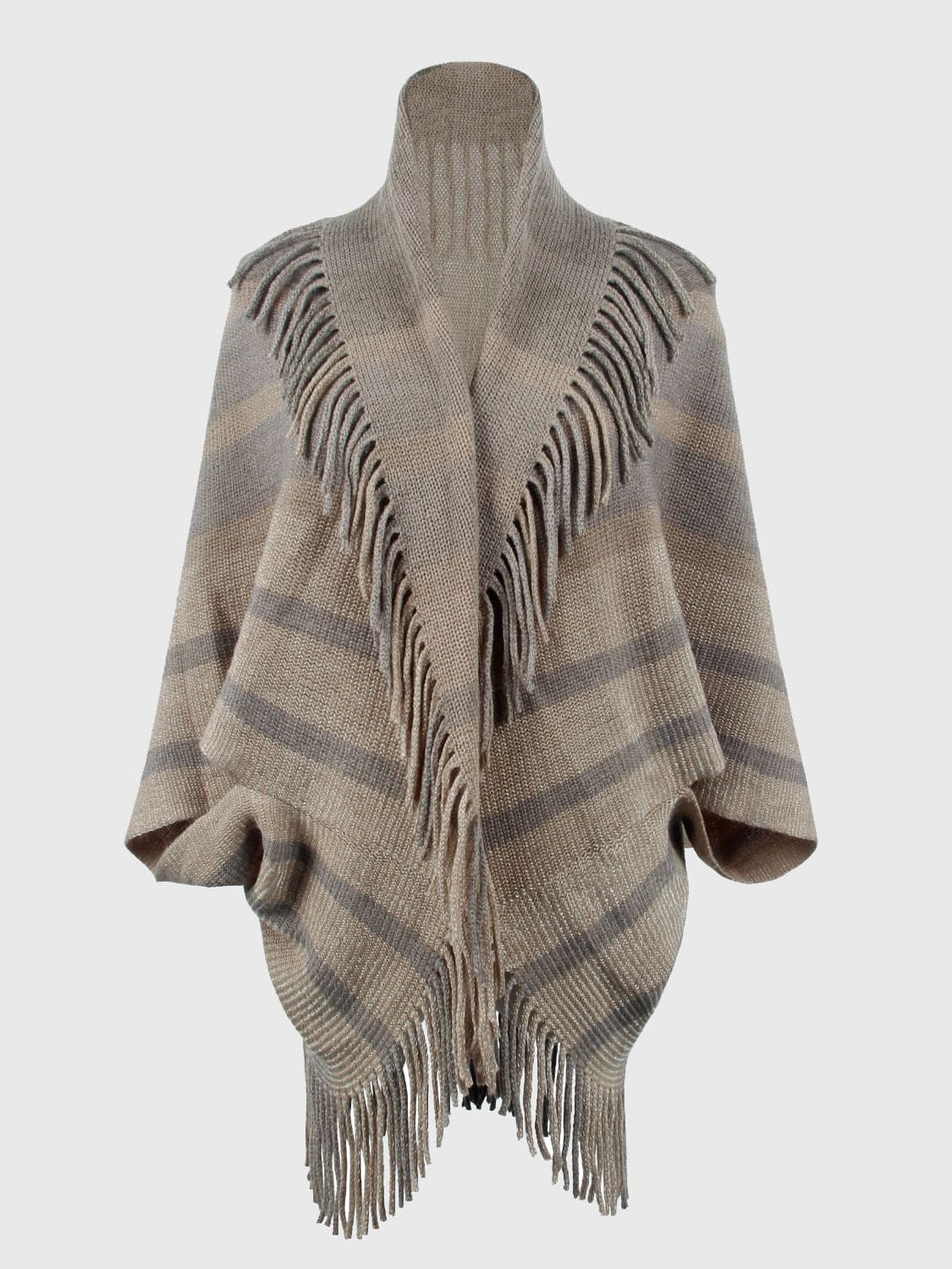 Fringe Detail Open Front Poncho.