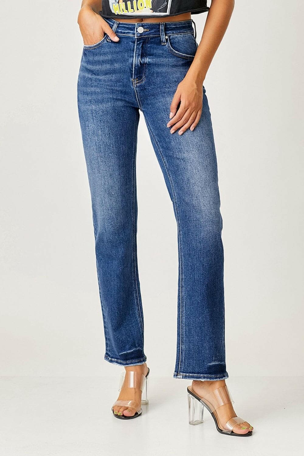 RISEN Mid Rise Slim Straight Jeans.