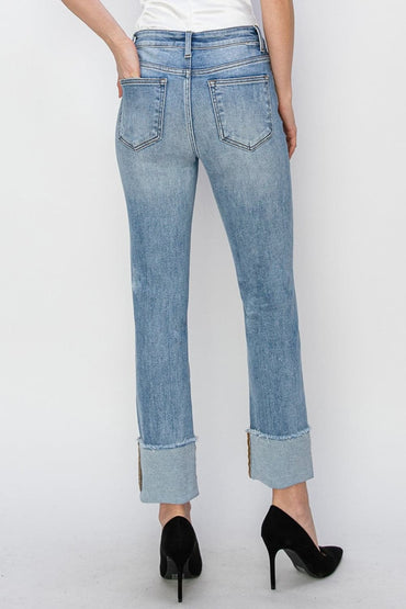 Risen high rise cuffed slim straight jeans for timeless style and comfort