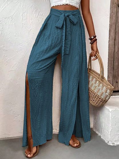 Slit Detail Honey Wide Leg Trousers