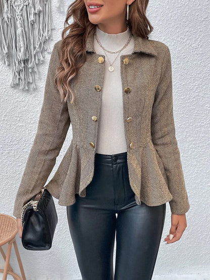 Ruffle Hem Collared Blazer.