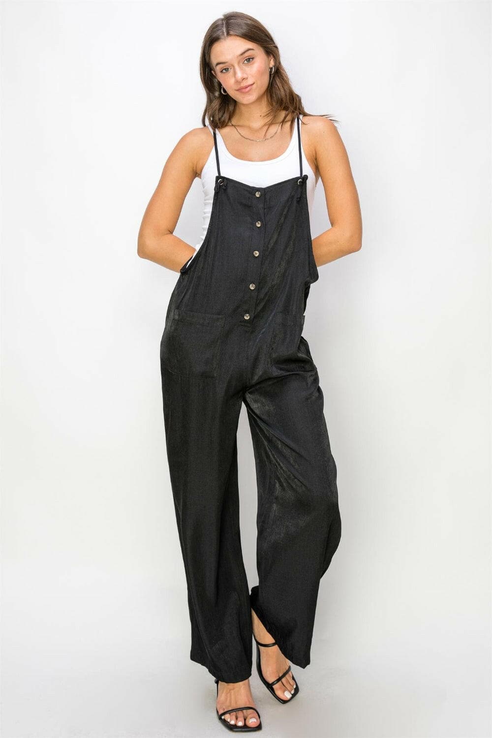 HYFVE Half Button Sleeveless Straight Jumpsuit.