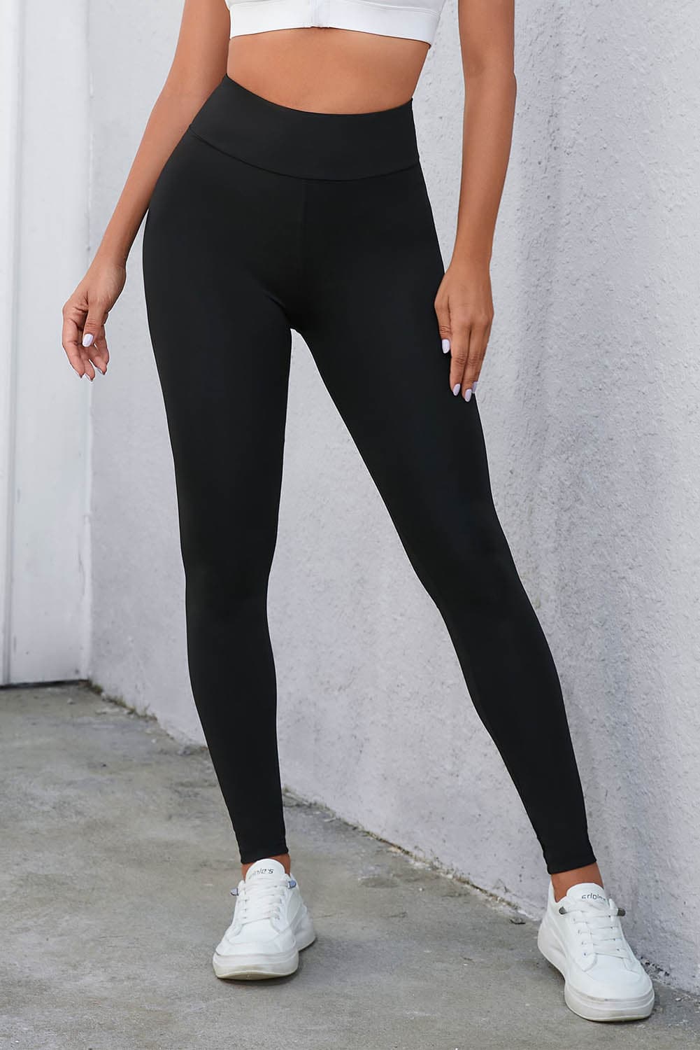 Crisscross Detail Wide Waistband Leggings.