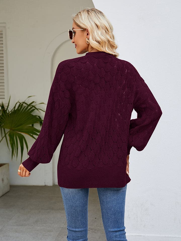 Openwork Open Front Lantern Sleeve Cardigan.