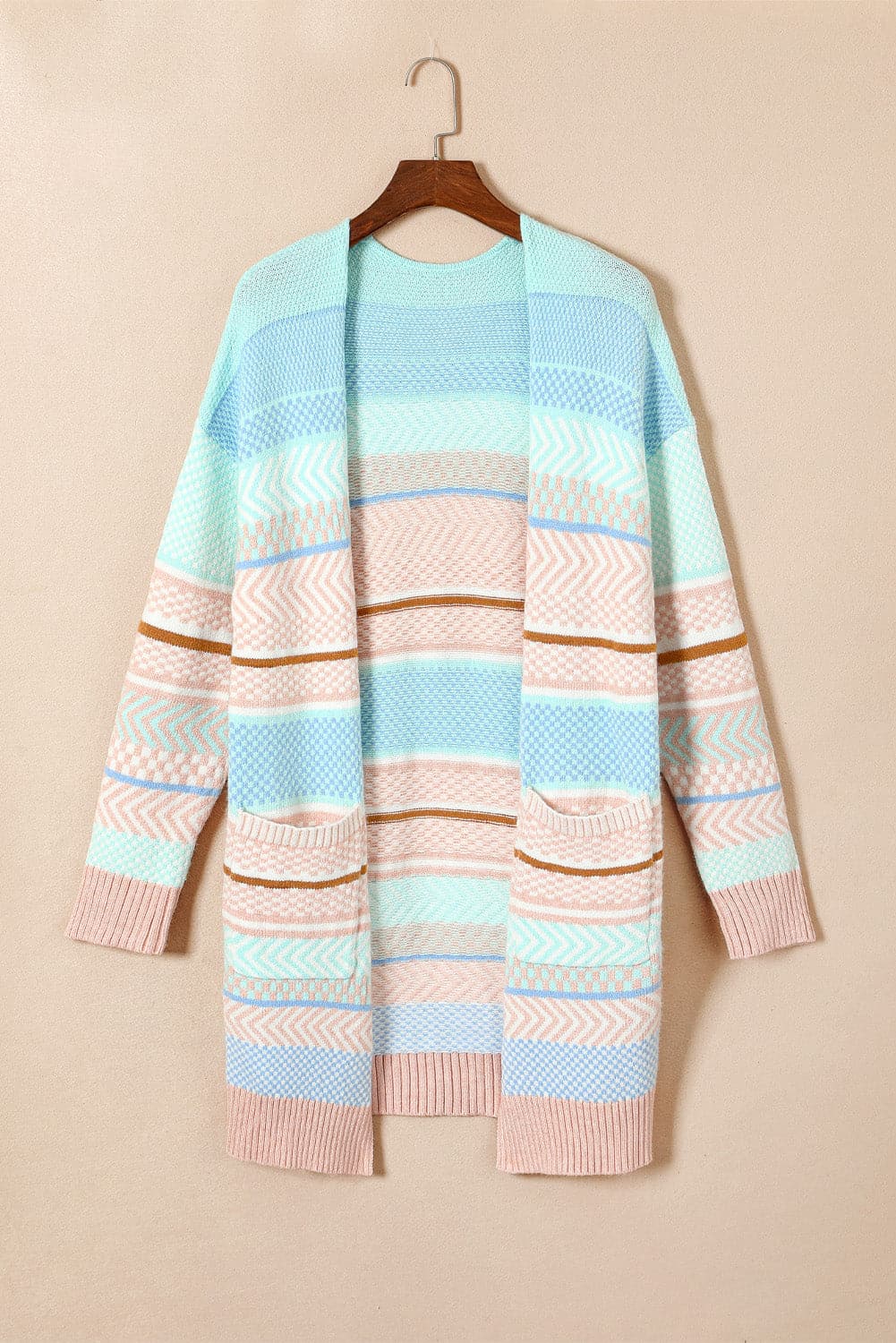 Color Block Pocketed Dropped Shoulder Cardigan.