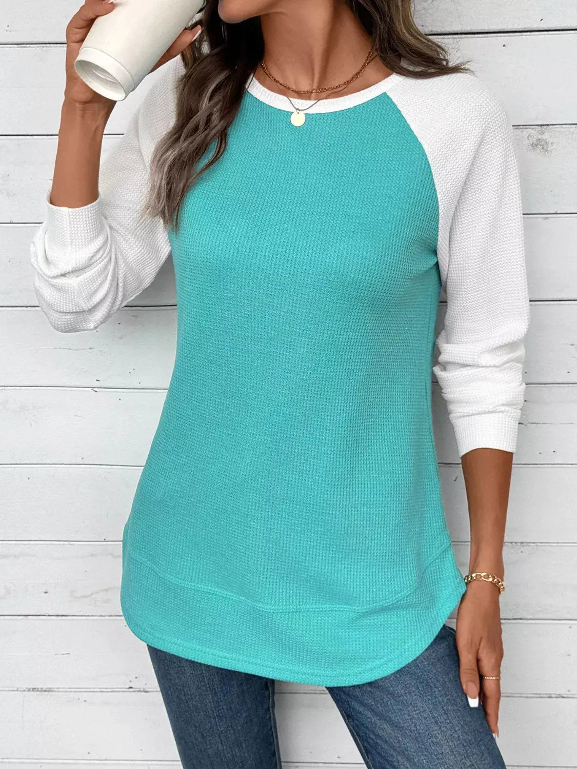 Waffle Knit Raglan Sleeve T-Shirt Simply Love