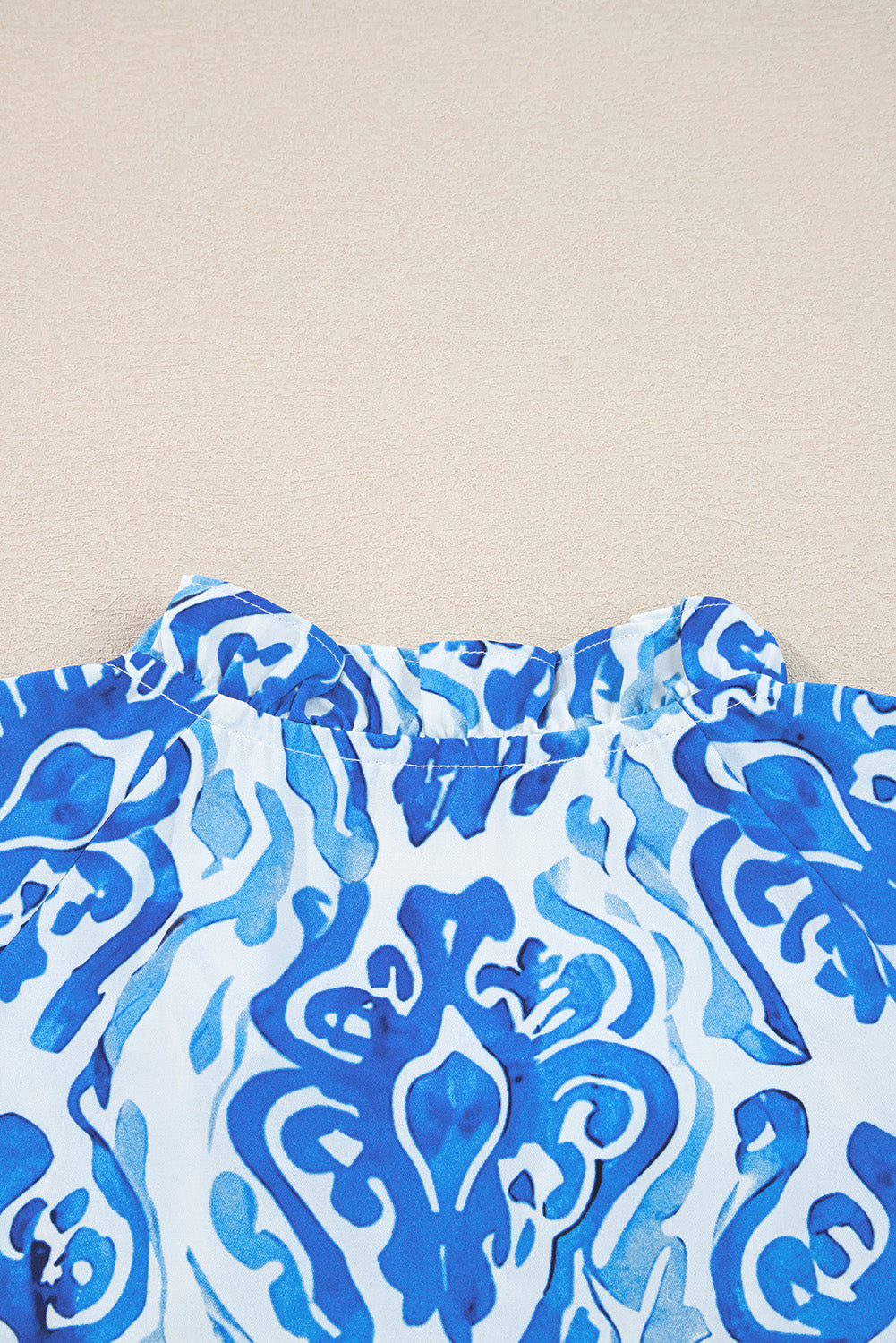 Premium Sky Blue Ethnic Printed Tie Neck Button Puff Sleeve Shirt