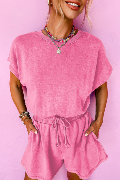 Bonbon Mineral Wash Drawstring Waist Hollow Out Back Romper