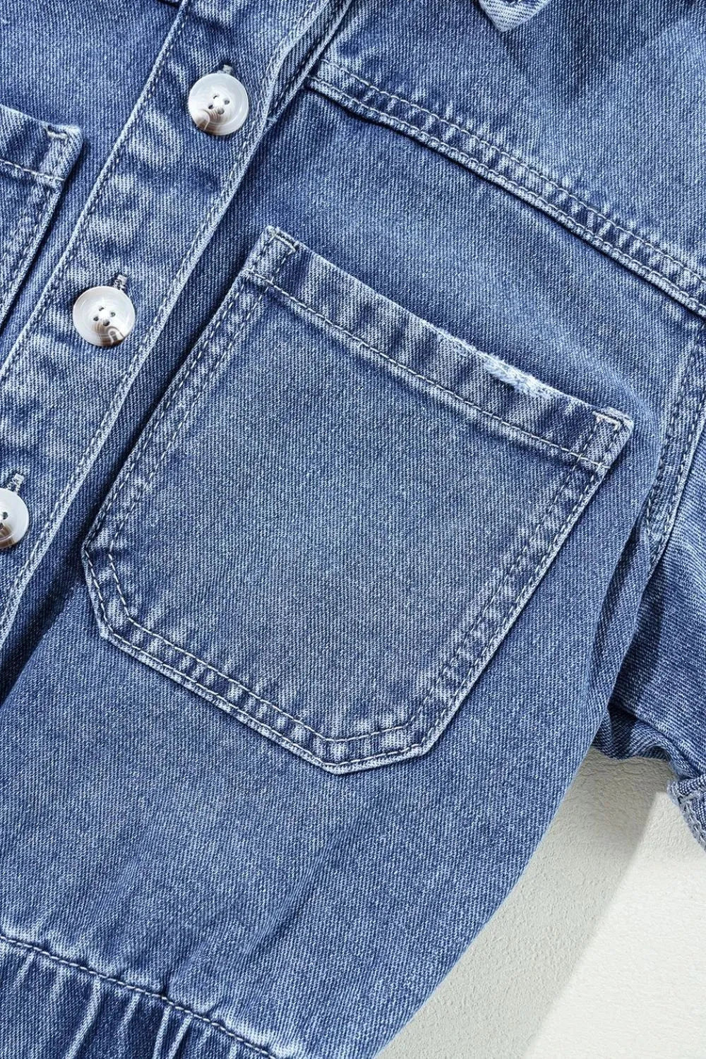 Chest Pocket Front Buttoned Folded Edge Denim Short Sleeve Romper Simply Love