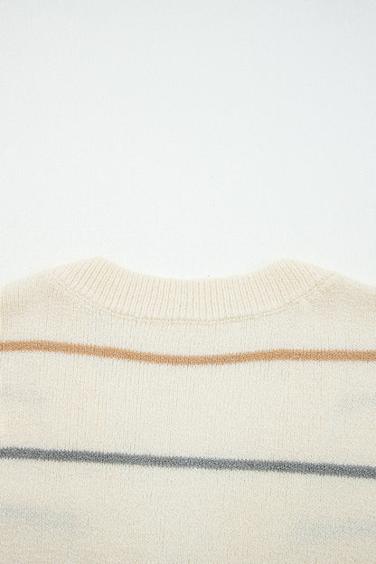 Multicolour Striped Buttoned V Neck Drop Shoulder Cardigan