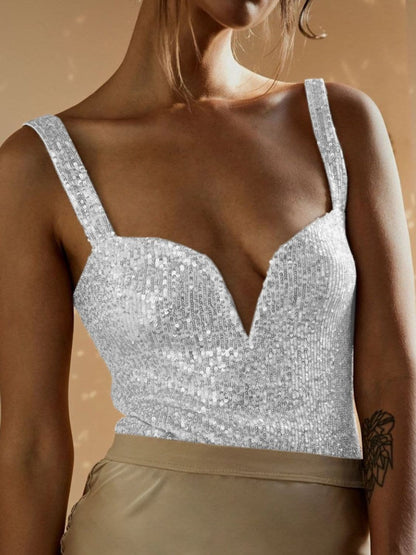 Sequin Wide Strap Bodysuit.