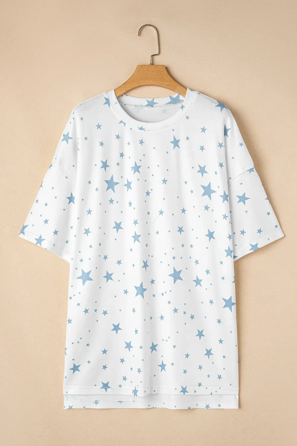 Stars Print Drop Shoulder Oversized T Shirt with Slits