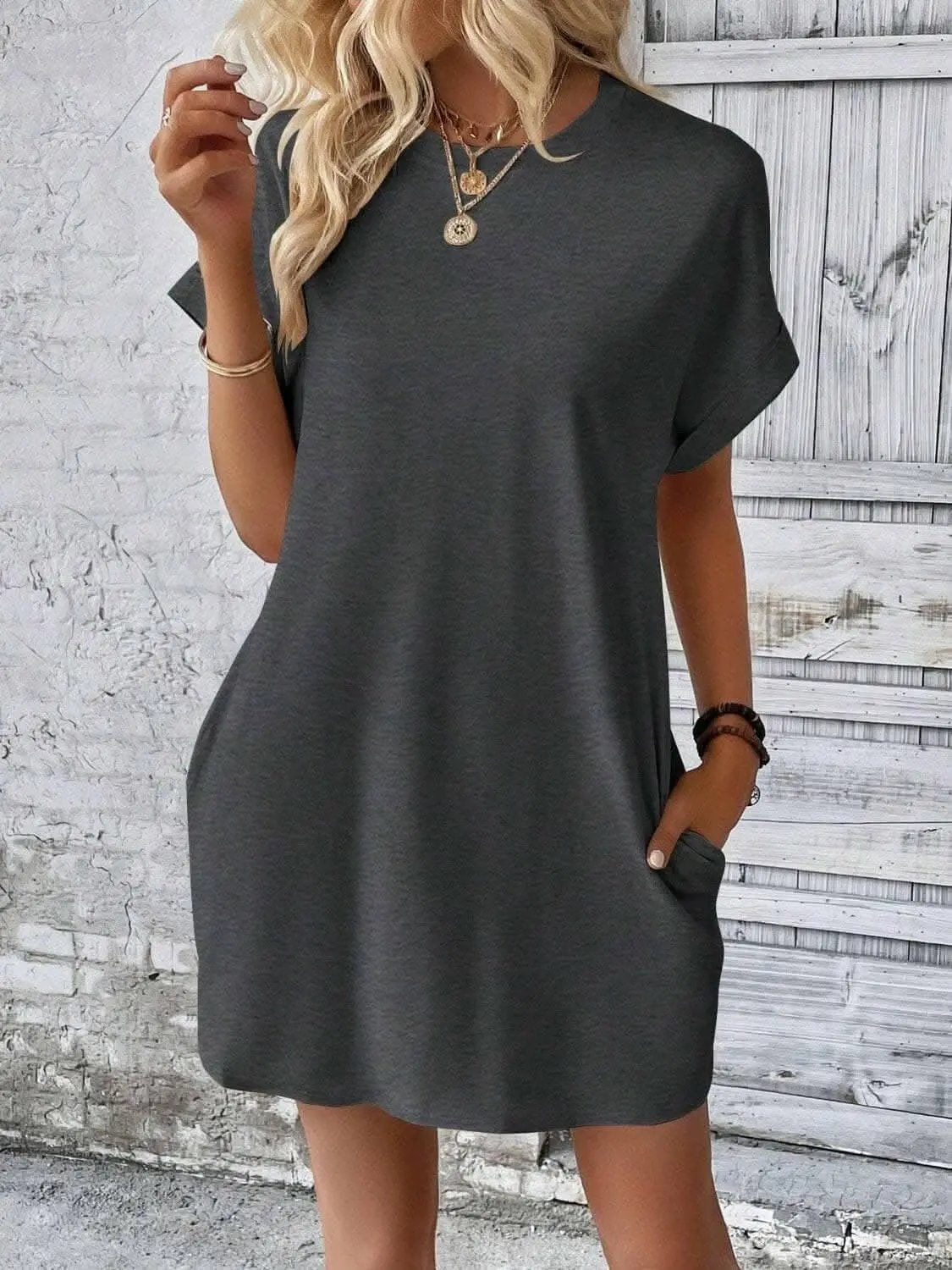 Chic round neck mini dress - Love Salve 
