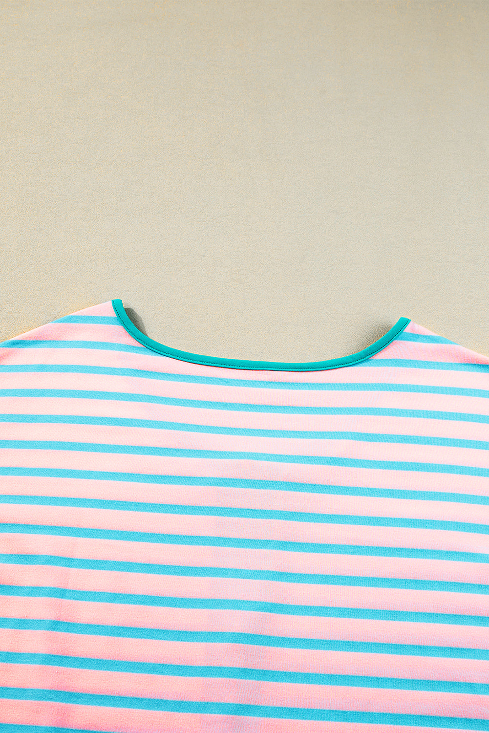 Pink Stripe Contrast Trim Half Zip Short Sleeve Top