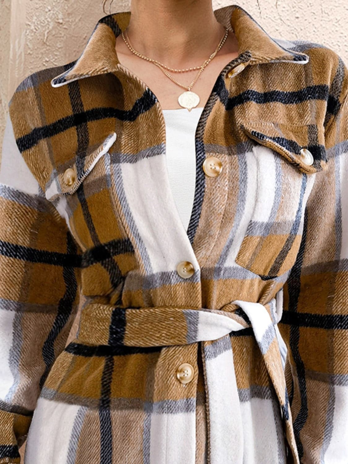 Tied Plaid Button Up Shacket.