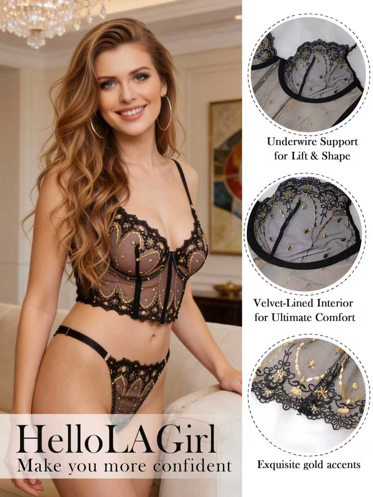 Chic Luxe Noir & Gold Lingerie Set Hello.LA.Girl