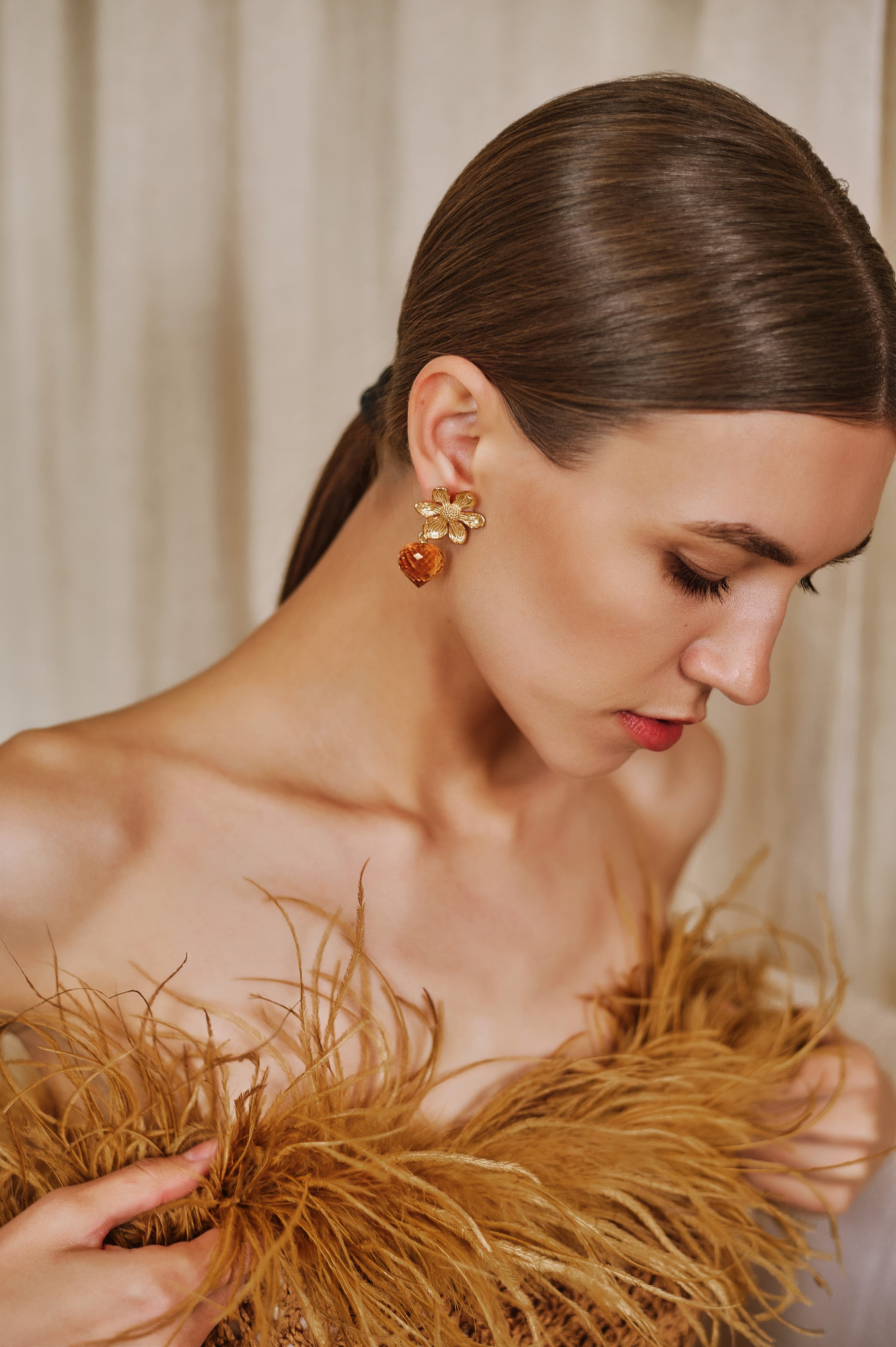 Ember Flower Earrings with Citrine Stone Drops in Sterling Silver and 18K Gold Plate - Love Salve 