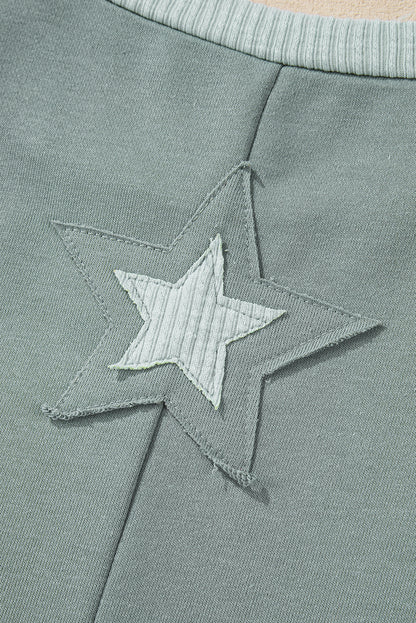 Mist green starry patchwork plus size t-shirt with round neckline