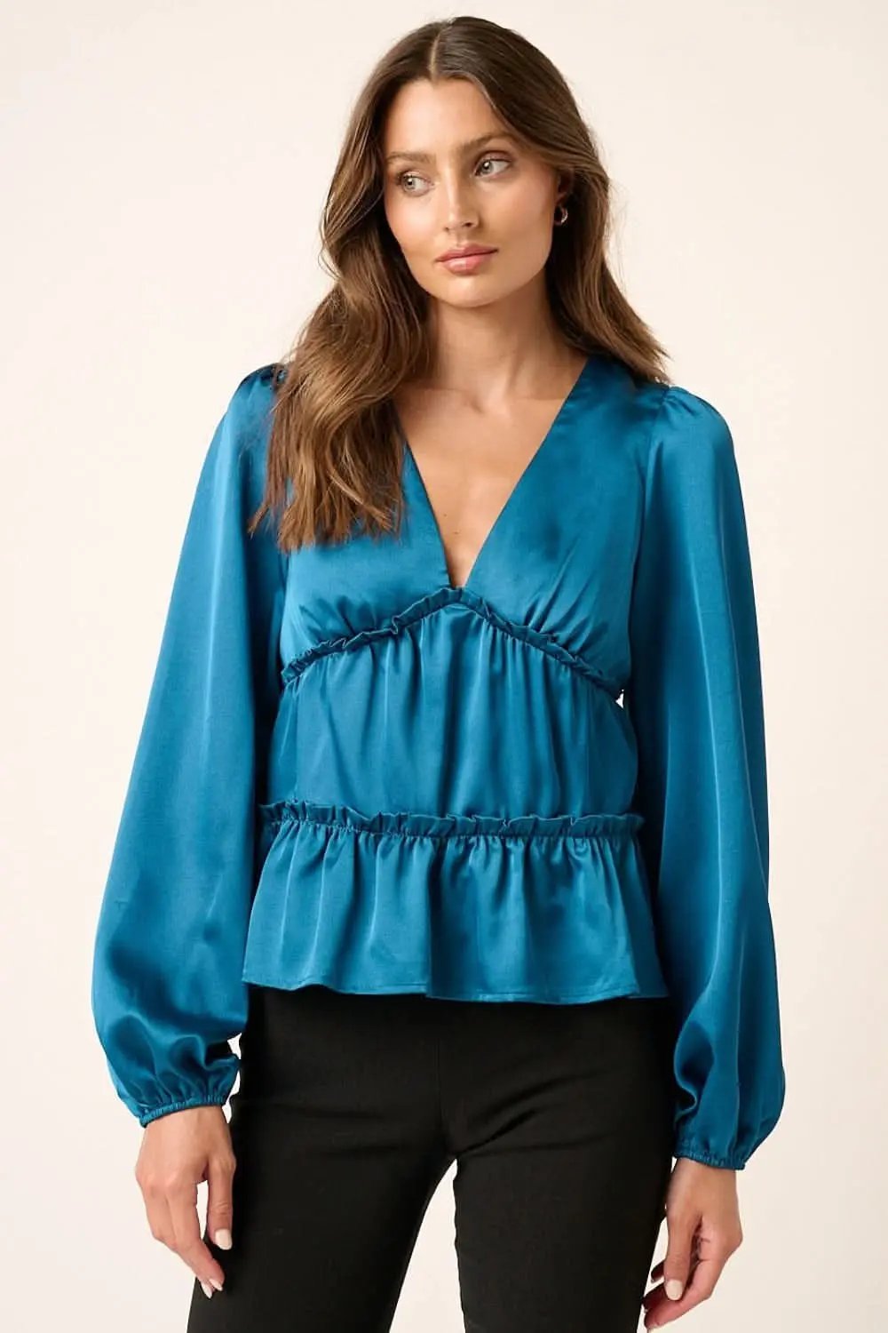 Mittoshop Satin V Neck Ruffled Tier Blouse - Love Salve 