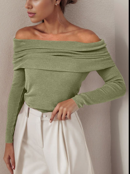 Off-Shoulder Long Sleeve Sweater.