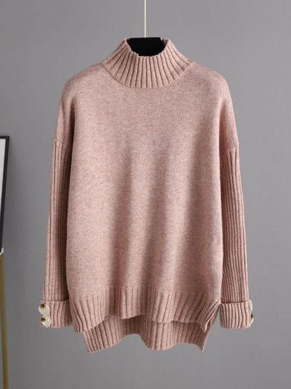 Chic Basic High-Low Turtleneck Sweater Set with Pants