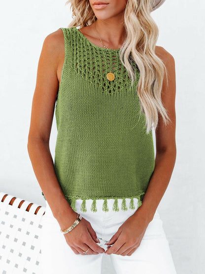 Cutout Tassel Round Neck Tank.