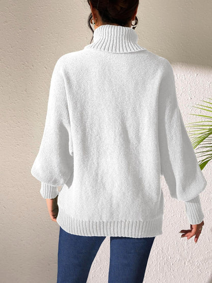 Charming heart-print turtleneck sweater