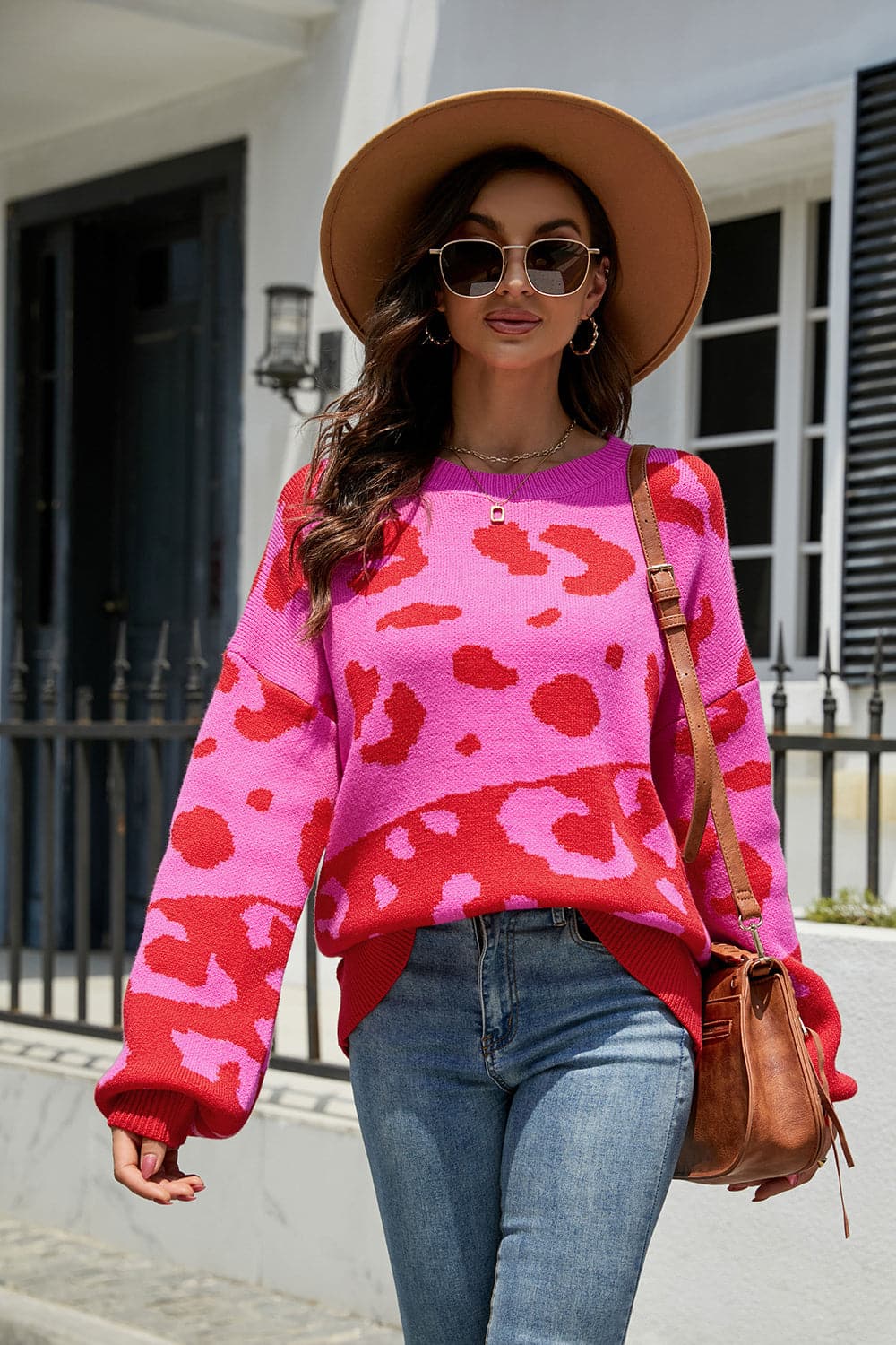 Leopard Drop Shoulder Sweater.